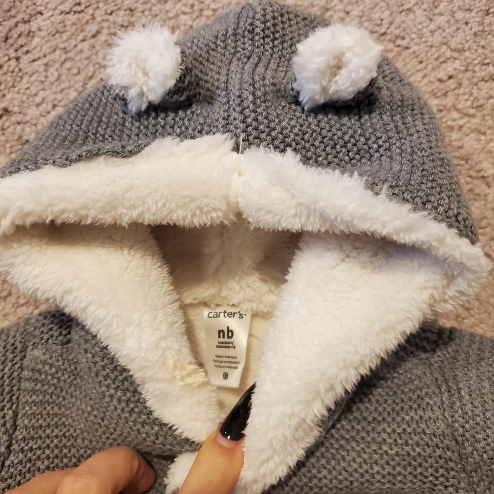 Cozy Gray Knit Baby Jacket with Hood - Picture 3 of 5